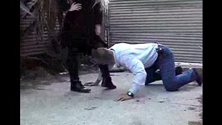 Abusing her husband in boots cleaning
