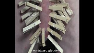 Bondage  pins all over him