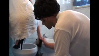 Dirty pathetic toilet servant