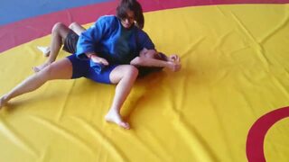 Mixed wrestling with a powerful woman