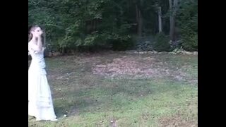 Sadistic pretty mistress bull whips a slave outdoors