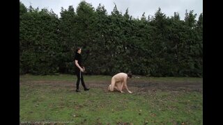 Training her dog outside