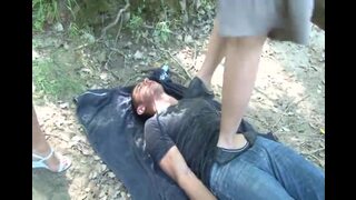Trampled by two evil girls in the woods